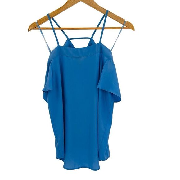 Express periwinkle blue cold shoulder button front blouse size xsmall - Picture 3 of 7